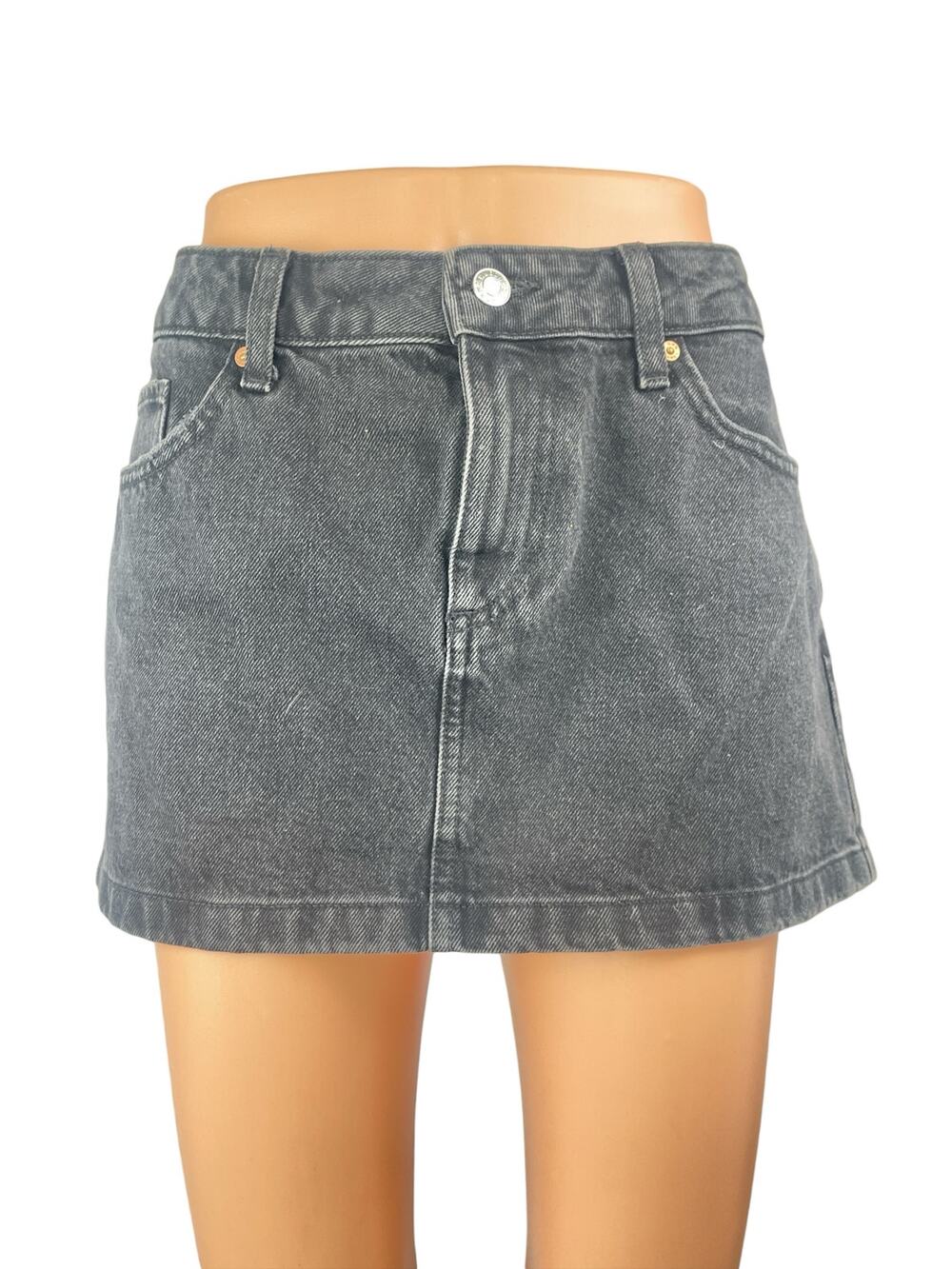 Mango MNG Women's Gray High Rise Pockets Mini Utility Denim Jeans A-Line Skirt M